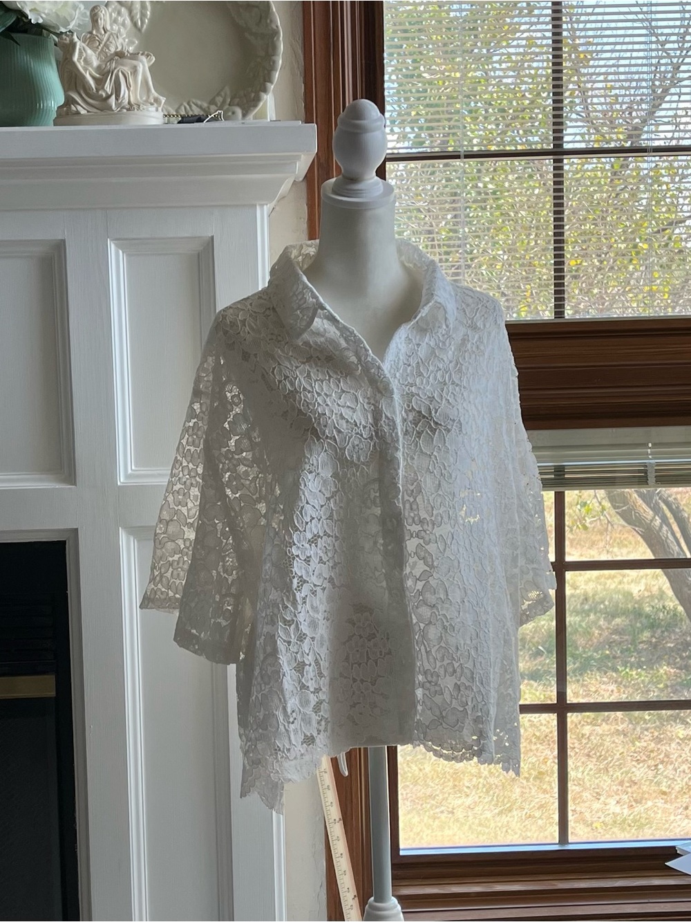 LOFT White Lace Button-Down Blouse